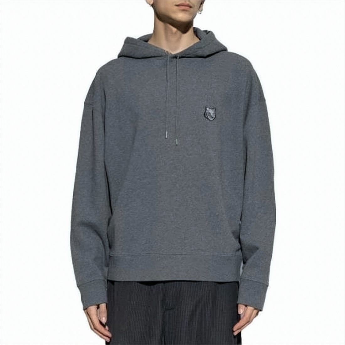 Maison Kitsuné Relaxed Fit Grey Cotton Hoodie With Embroidered Emblem