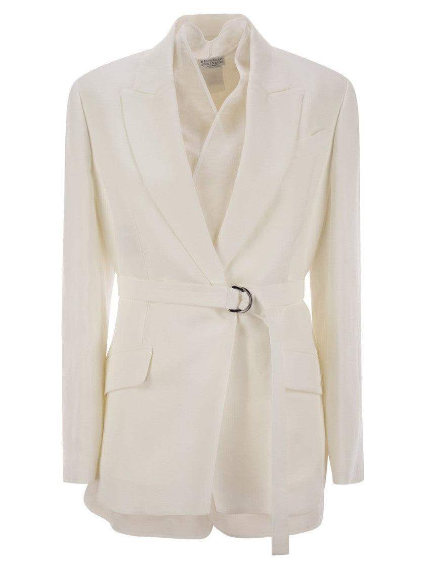 Brunello Cucinelli Fluid Viscose-Linen Twill Jacket With Tailored Belt