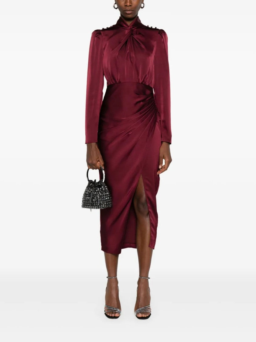 Self-Portrait Gathered Midi Dress With Button Fastening And Elegant Silhouette