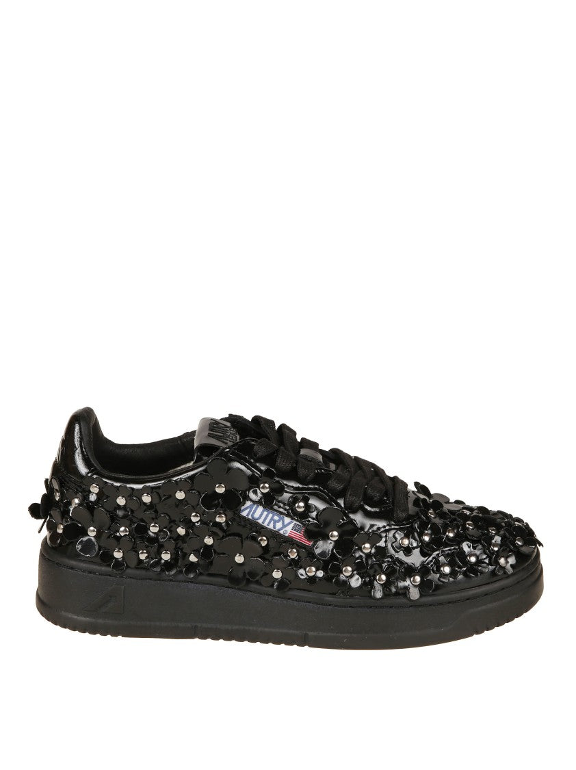 Autry Sparkling Black Low-Top Sneakers With Sequin Detail