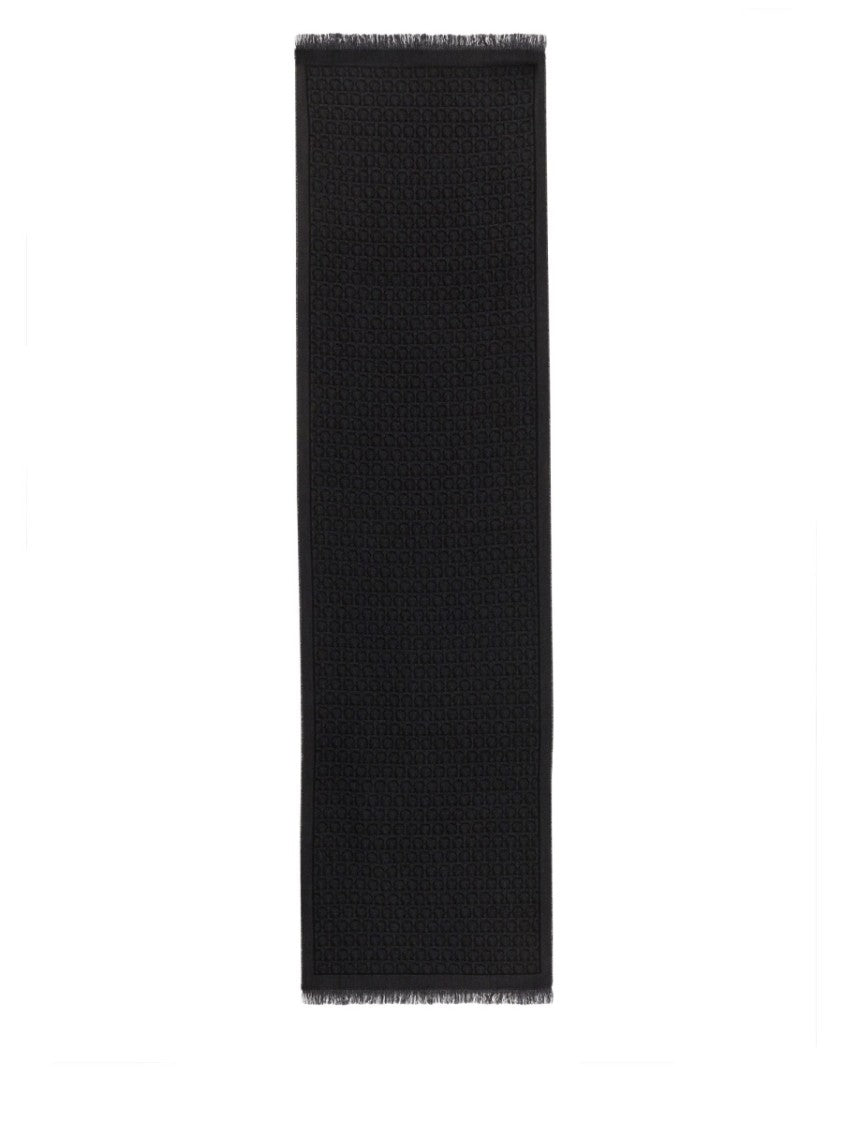 Ferragamo Gancini Black Wool Scarf