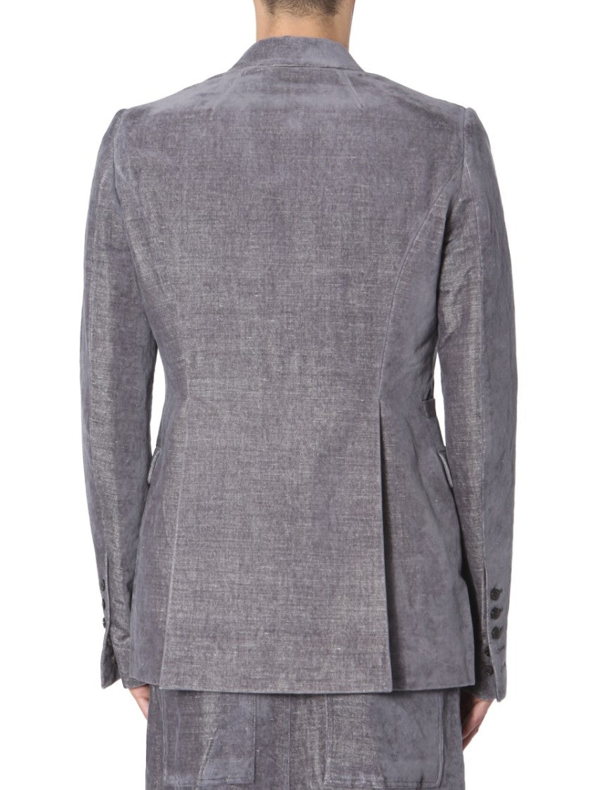 Rick Owens Textured Grey Velvet Single-Breasted Jacket