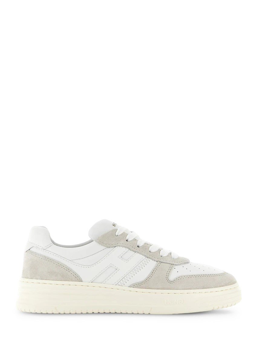 Hogan Men's White Sneakers With Beige Suede Overlays