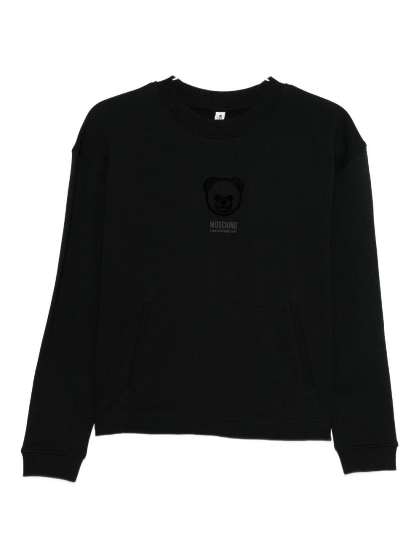 Moschino Relaxed Fit Black Cotton Sweatshirt With Embroidered Logo