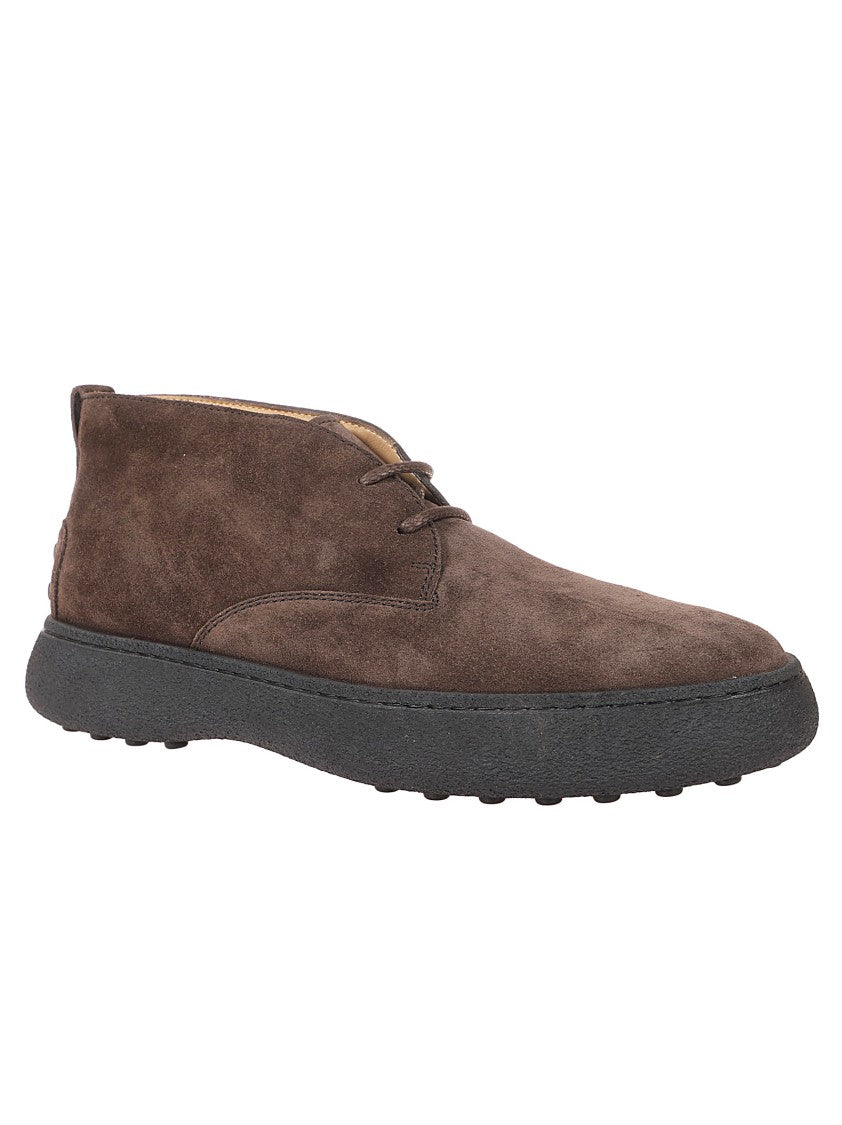 Tod's Brown Suede Minimalist Lace-Up Shoes With Rubber Sole
