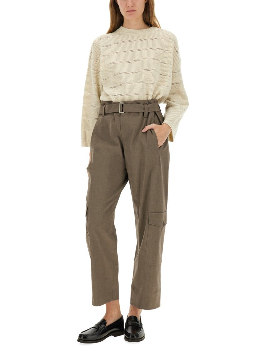 Brunello Cucinelli High-Waisted Belted Pants With Utility Pockets