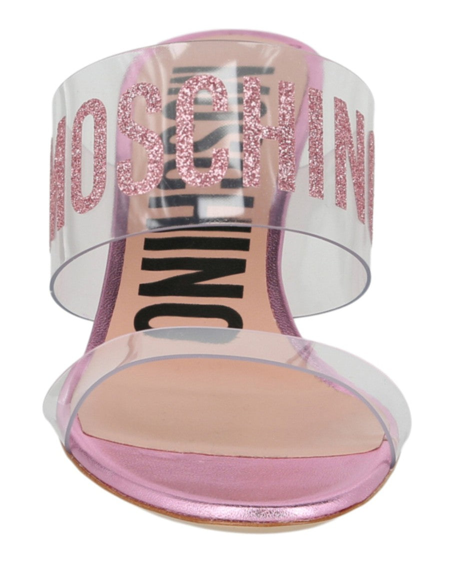 Moschino Glitter Logo Heel Sandals
