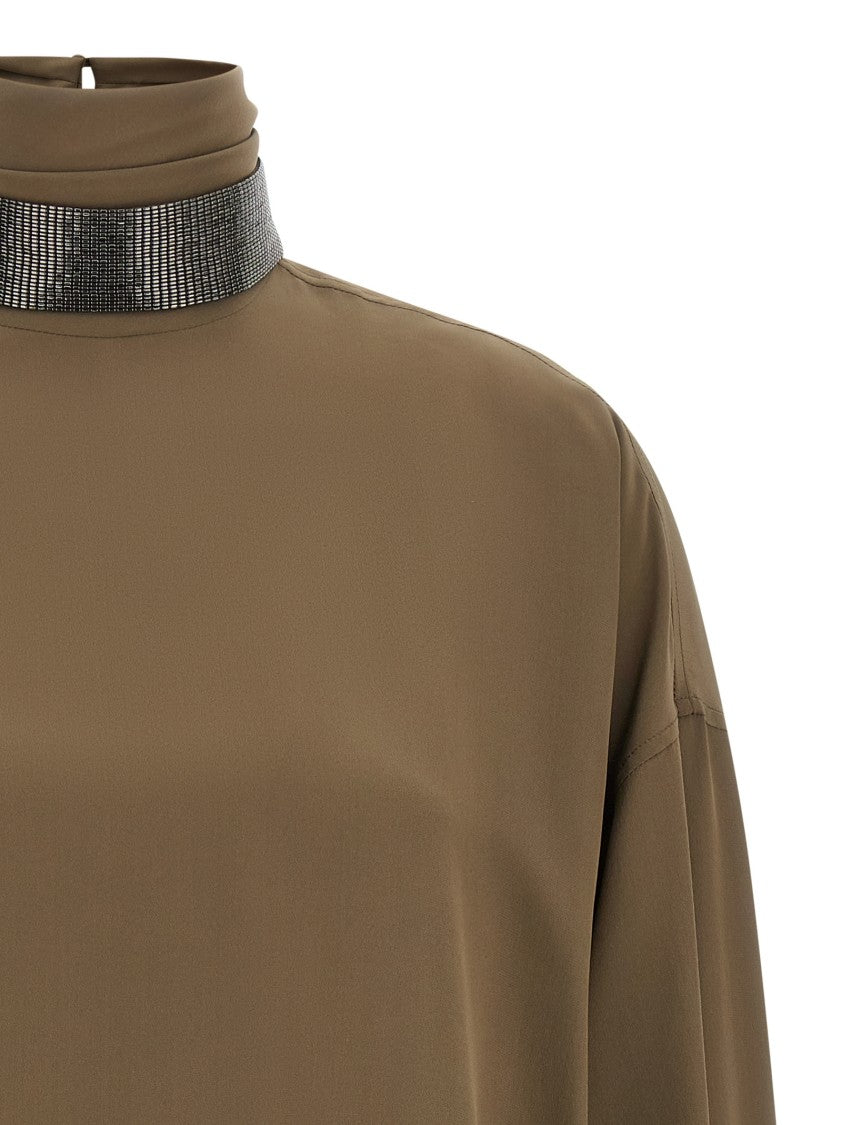Brunello Cucinelli High Neck Silk Blouse