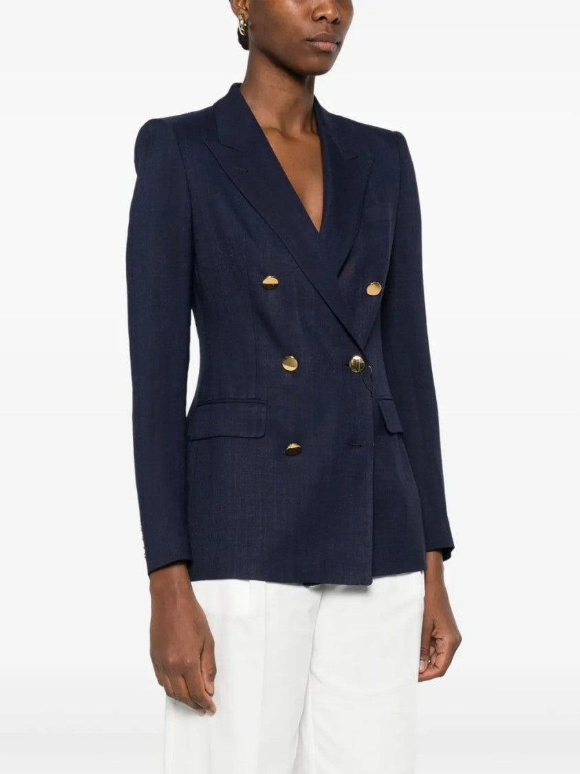 Tagliatore Tailored Double-Breasted Blazer With Gold-Tone Accents