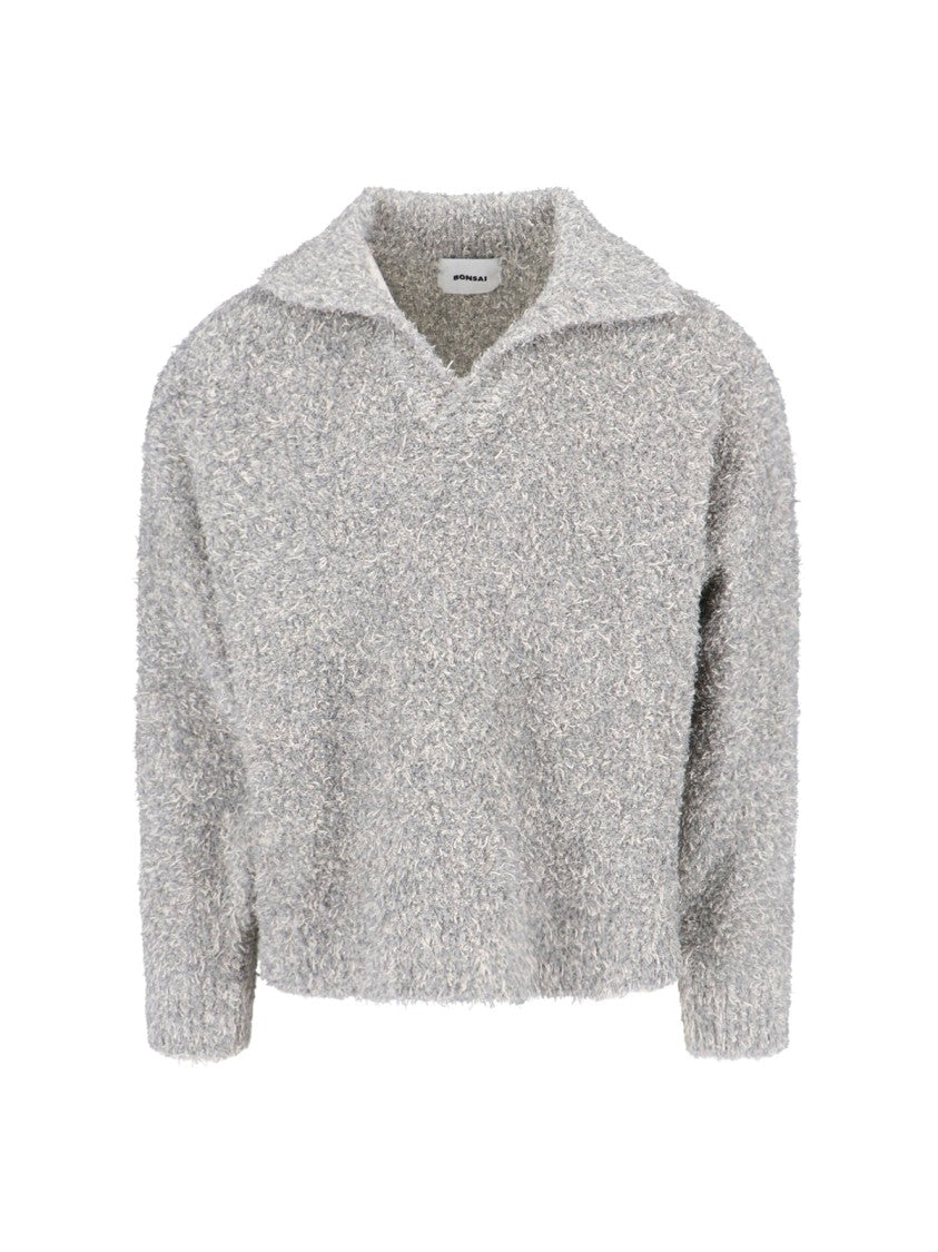 Bonsai "Vrille" Sweater In Gray Cotton Blend Bouclé Effect