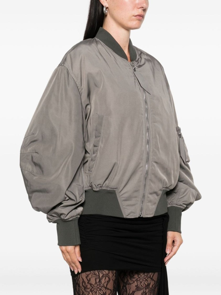 The Attico Ribbed Hem Grey Coat With Zip Fastening