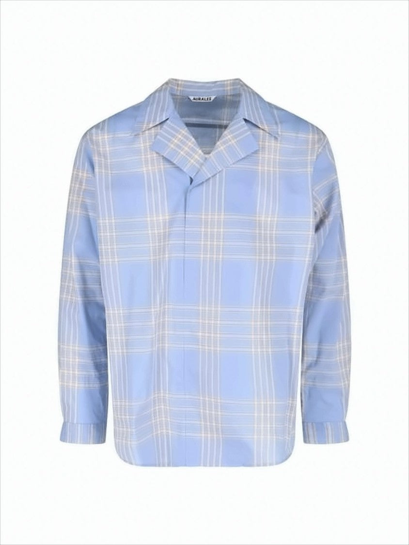 Auralee Light Blue Plaid Long-Sleeve Shirt