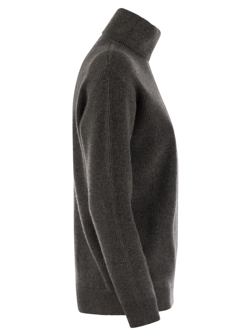 Brunello Cucinelli High Neck English Rib Cashmere Turtleneck Sweater