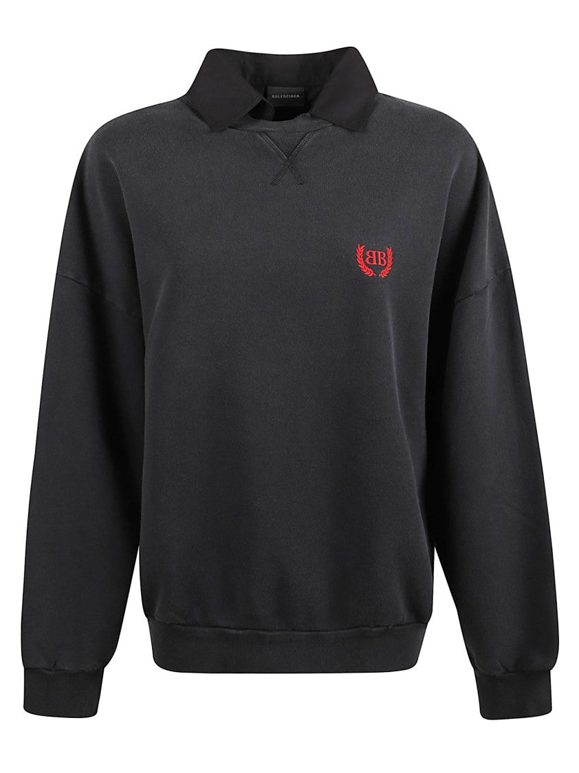 Balenciaga Black Polo Neck Sweater With Embroidered Logo