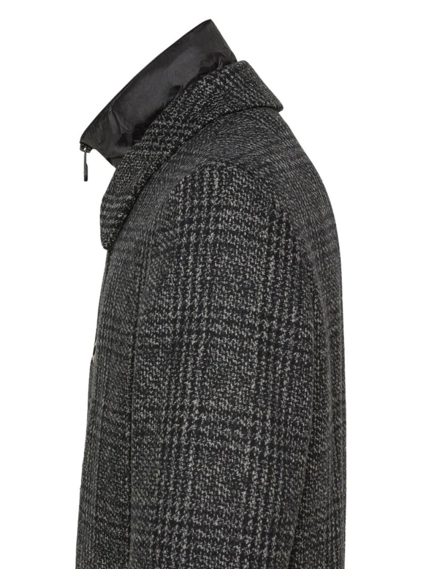 Peuterey Gray Checkered Tailored Coat With Structured Collar