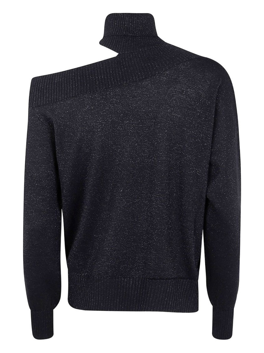 Dexterior Asymmetrical Neckline Wool Blend Sweater
