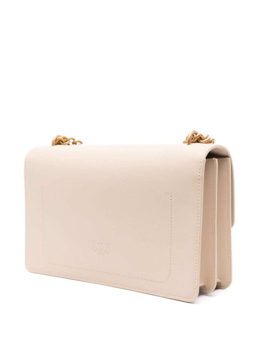 Pinko Structured Beige Leather Shoulder Bag