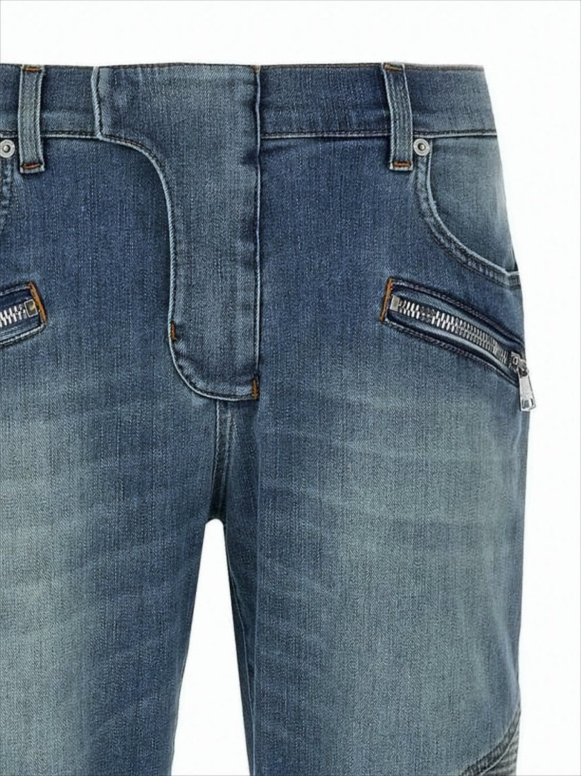 Balmain Classic Blue Wash Denim Pants With Ribbed Detailing