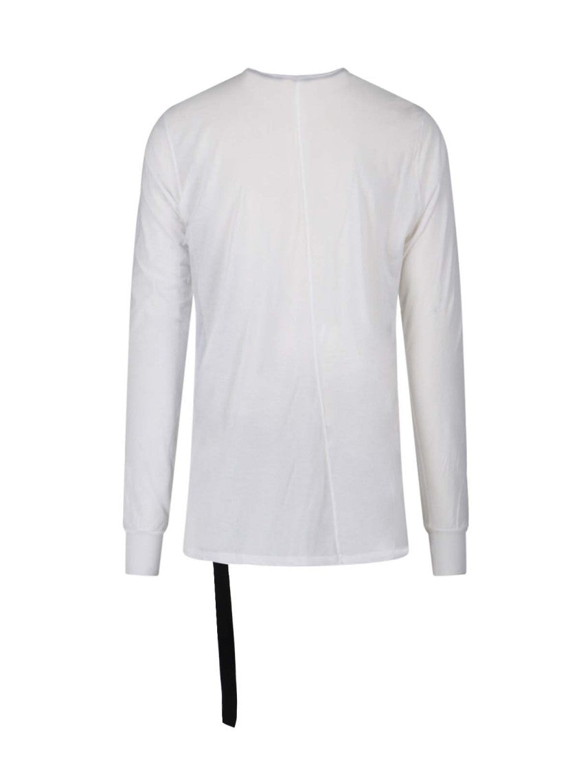Drkshdw By Rick Owens Long-Sleeve Minimalist White T-Shirt With Asymmetrical Detail
