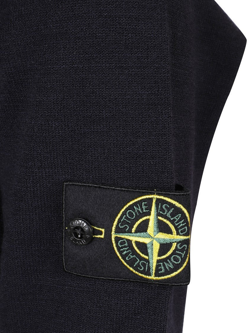 Stone Island High Collar Pullover With Buttoned Placket And Logo Patch