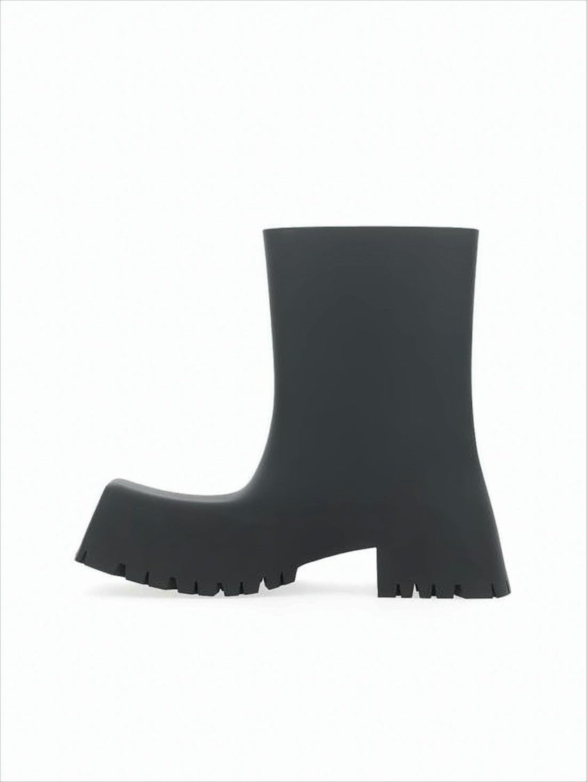 Balenciaga Chunky Sculptural Black Rubber Boots With Flared Heel