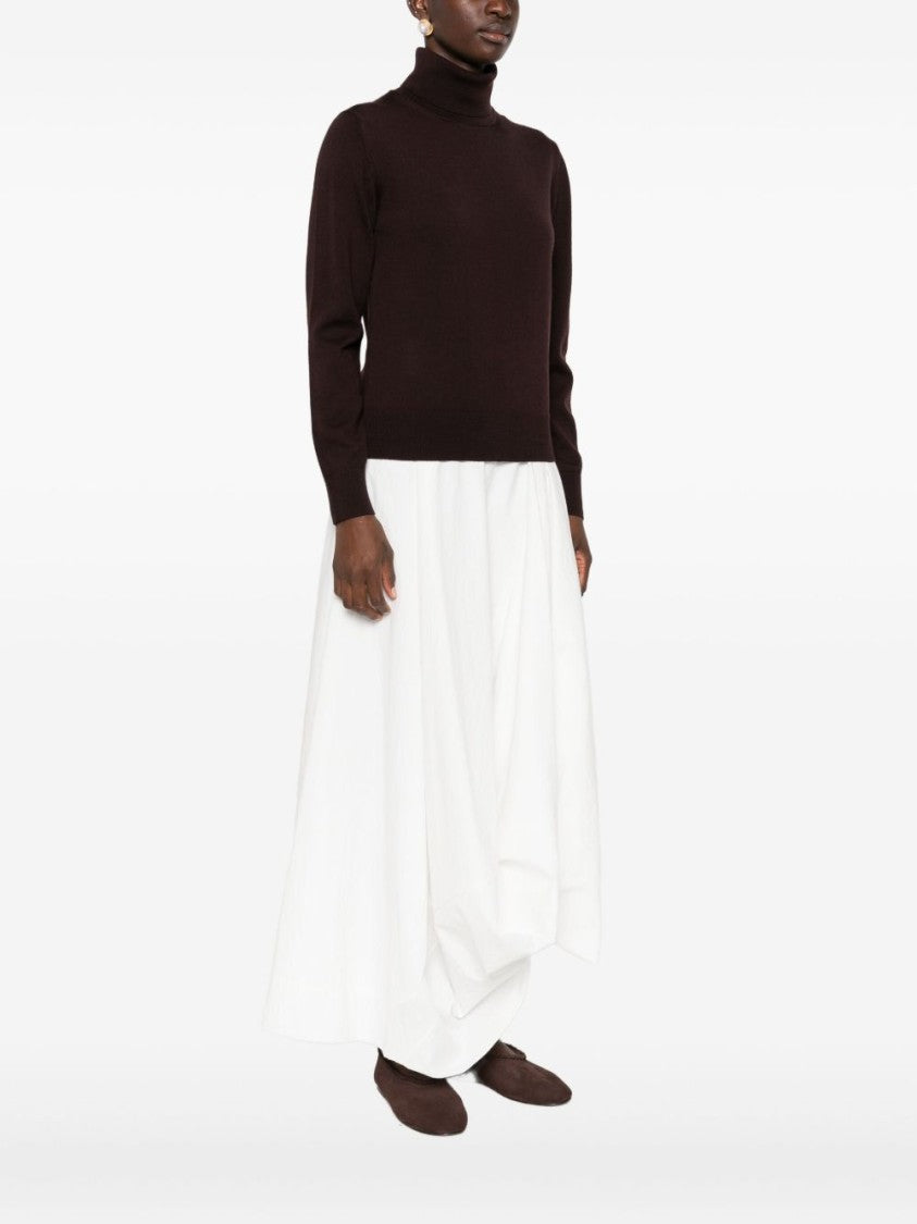 Alpha Studio Classic Turtleneck Sweater In Rich Brown Merino Wool