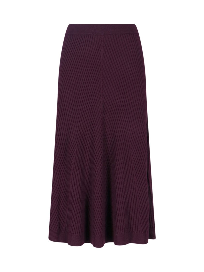 Victoria Beckham Ribbed Merino Wool Midi Skirt – Bordeaux