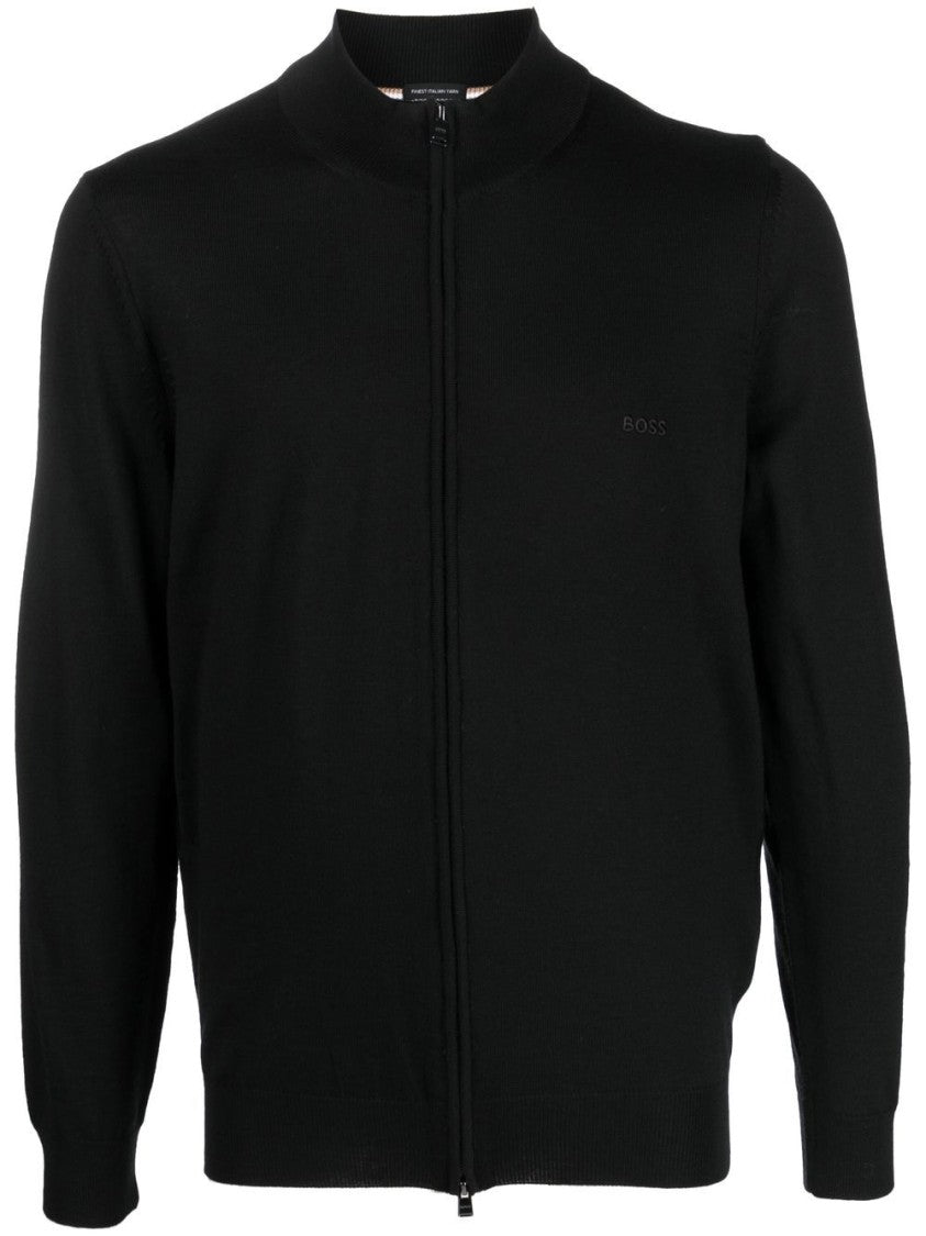 Boss Zip-Up Sweater In 100% Virgin Wool