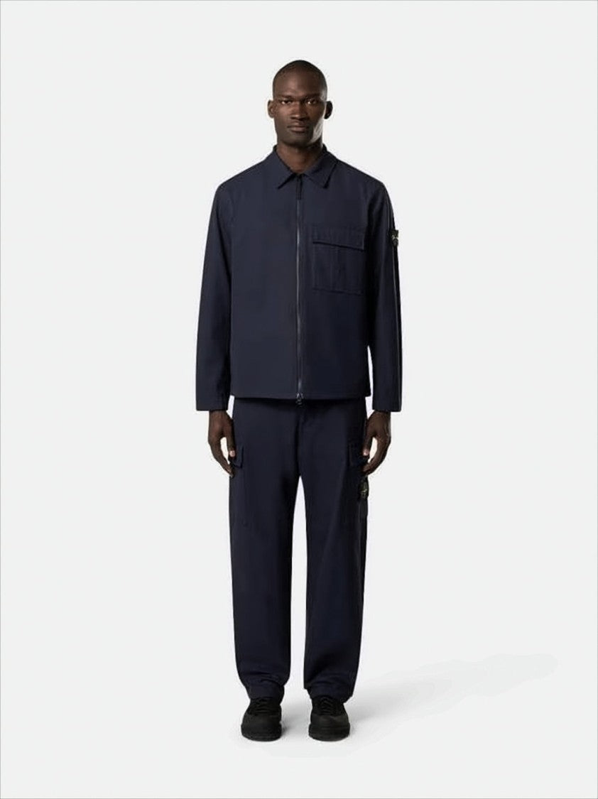 Stone Island Navy Cotton Jacket With Front Zipper Closure