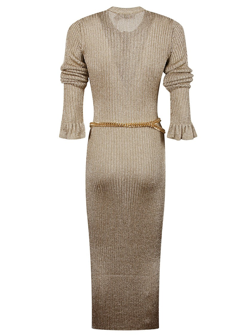 Self-Portrait Gold Lurex Ribbed Knit Midi Dress