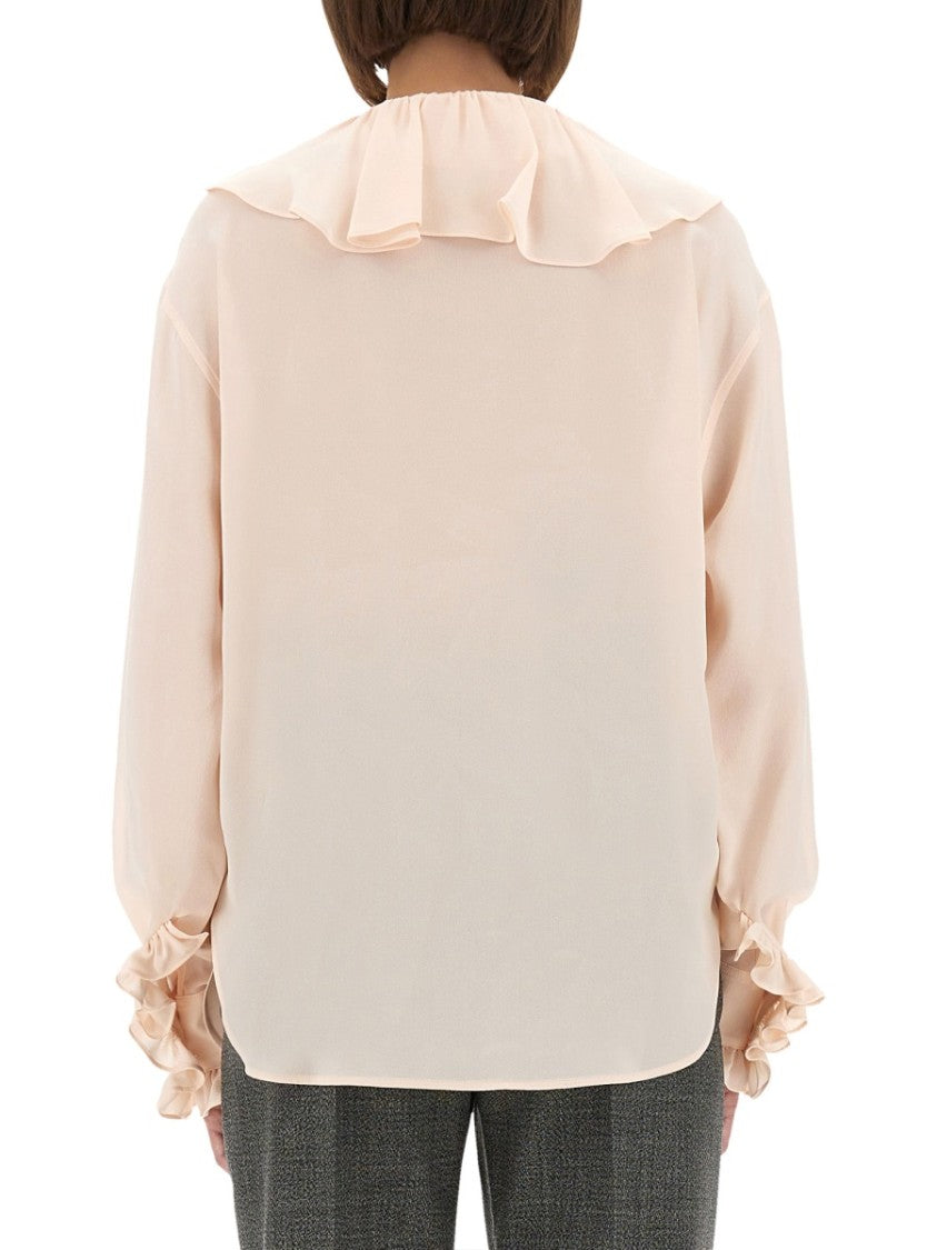 Alexander Mcqueen Silk Ruffle Shirt With Flattering Silhouette