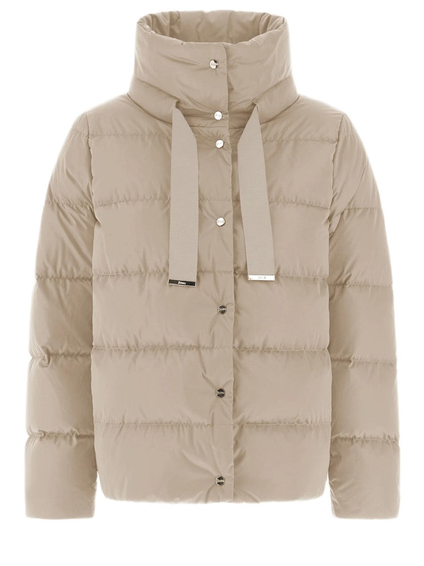 Herno Padded Beige Down Jacket With Drawstring Collar And Snap Button Closure