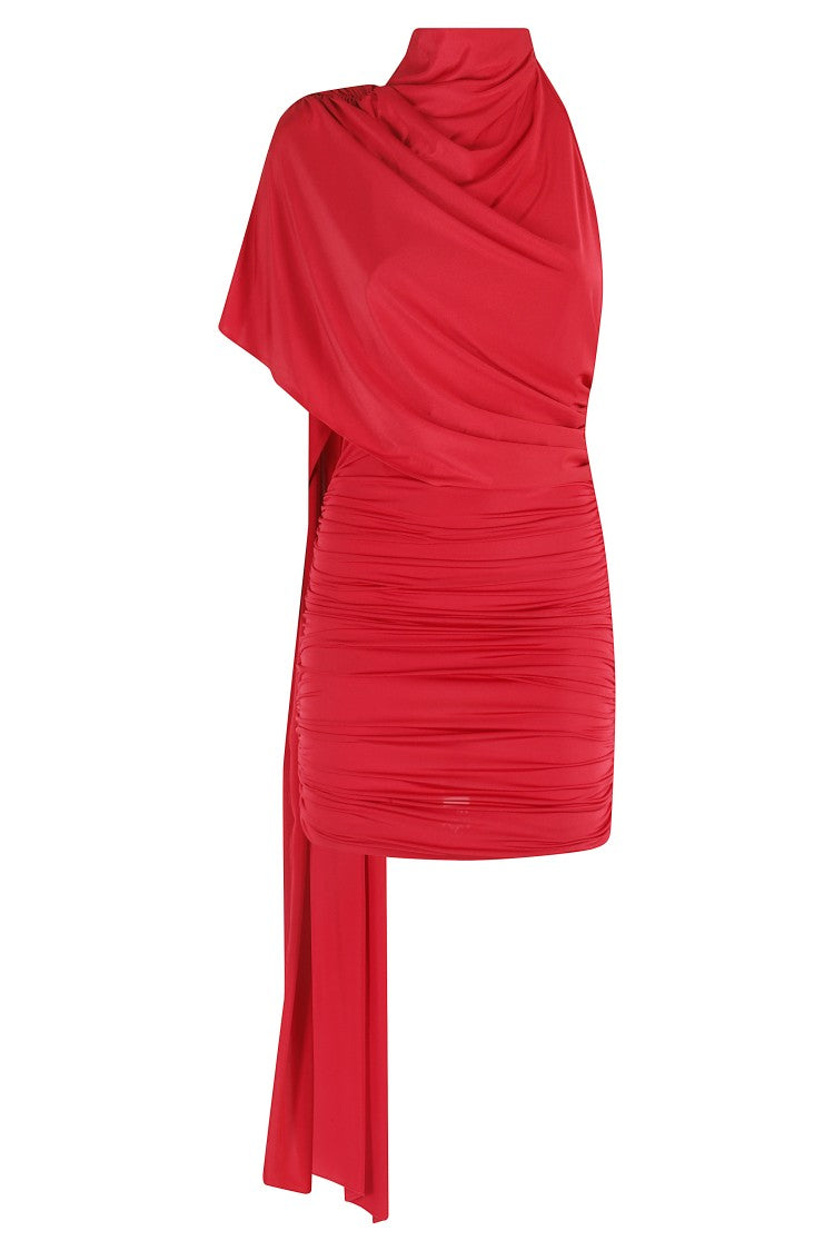 The Andamane Waverly Mini Dress With Elegant Draped Cape