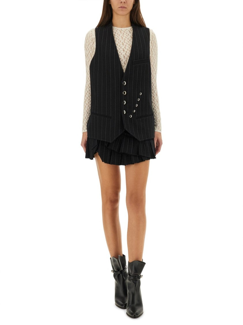 Isabel Marant Pinstripe Vest With Asymmetrical Silver-Tone Eyelets