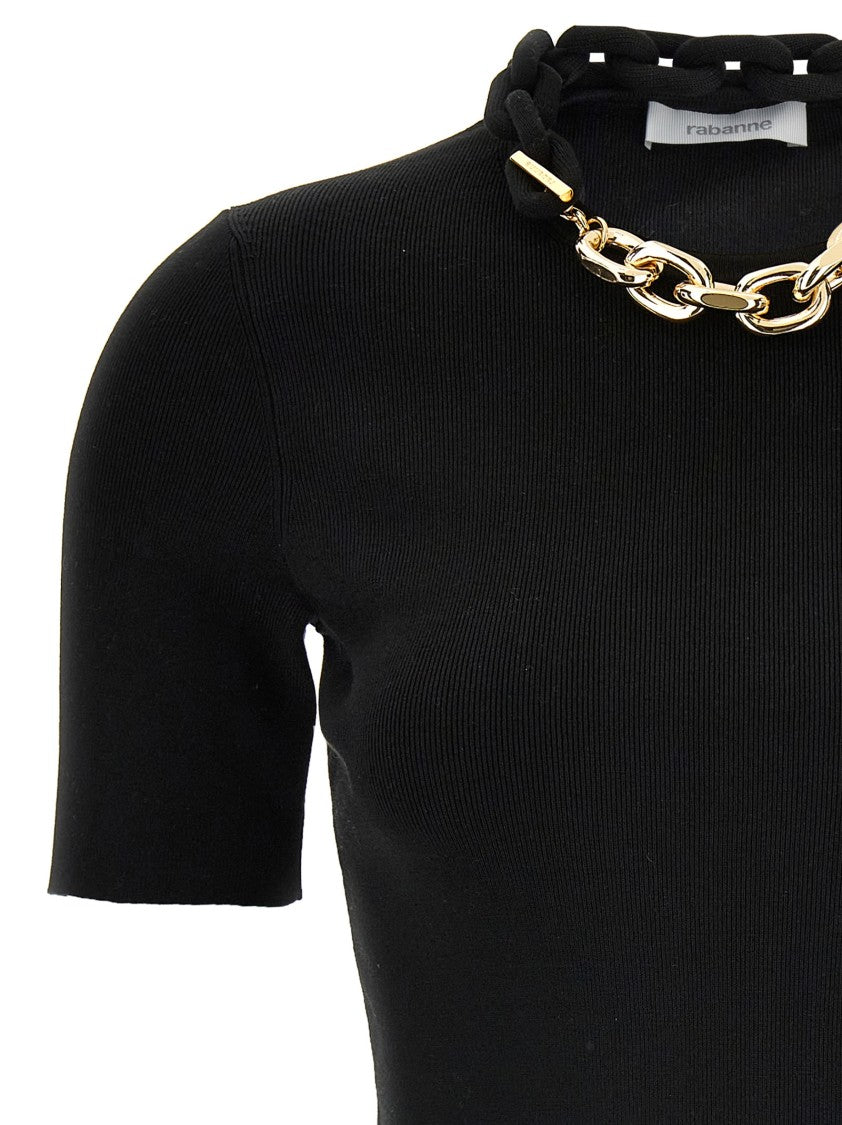 Paco Rabanne Micro Ribbed T-Shirt With Chain Detail