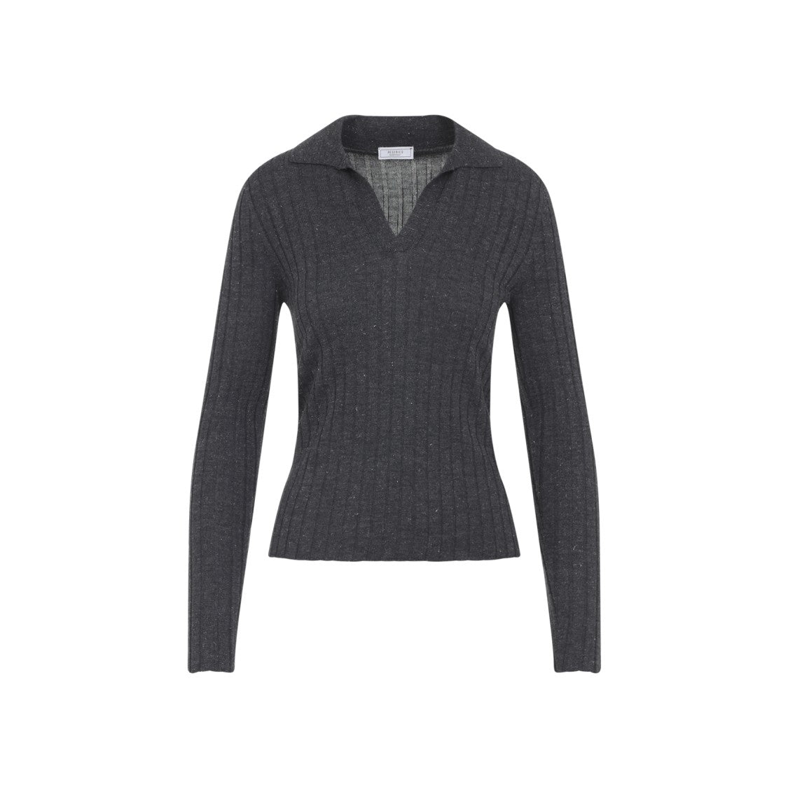 Peserico Fitted Long-Sleeve Knit Top With Ribbed Texture And Deep V-Neck