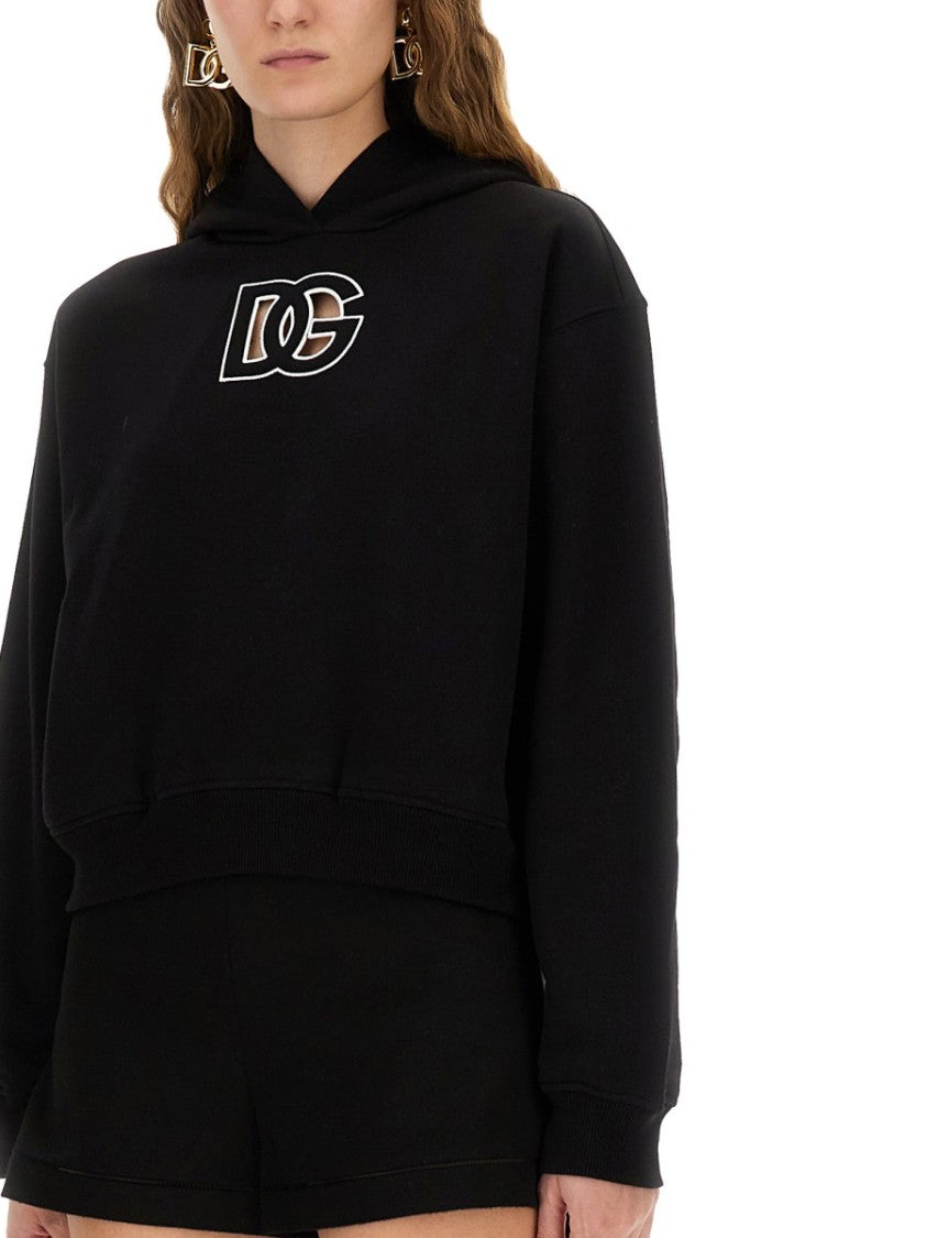 Dolce & Gabbana Cropped Cotton Sweatshirt With Dg Embroidery
