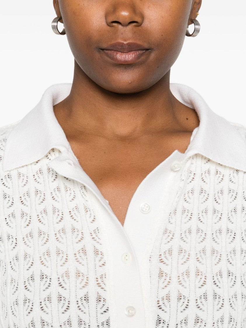 Pinko Open-Knit Long-Sleeved Top With Polo Collar