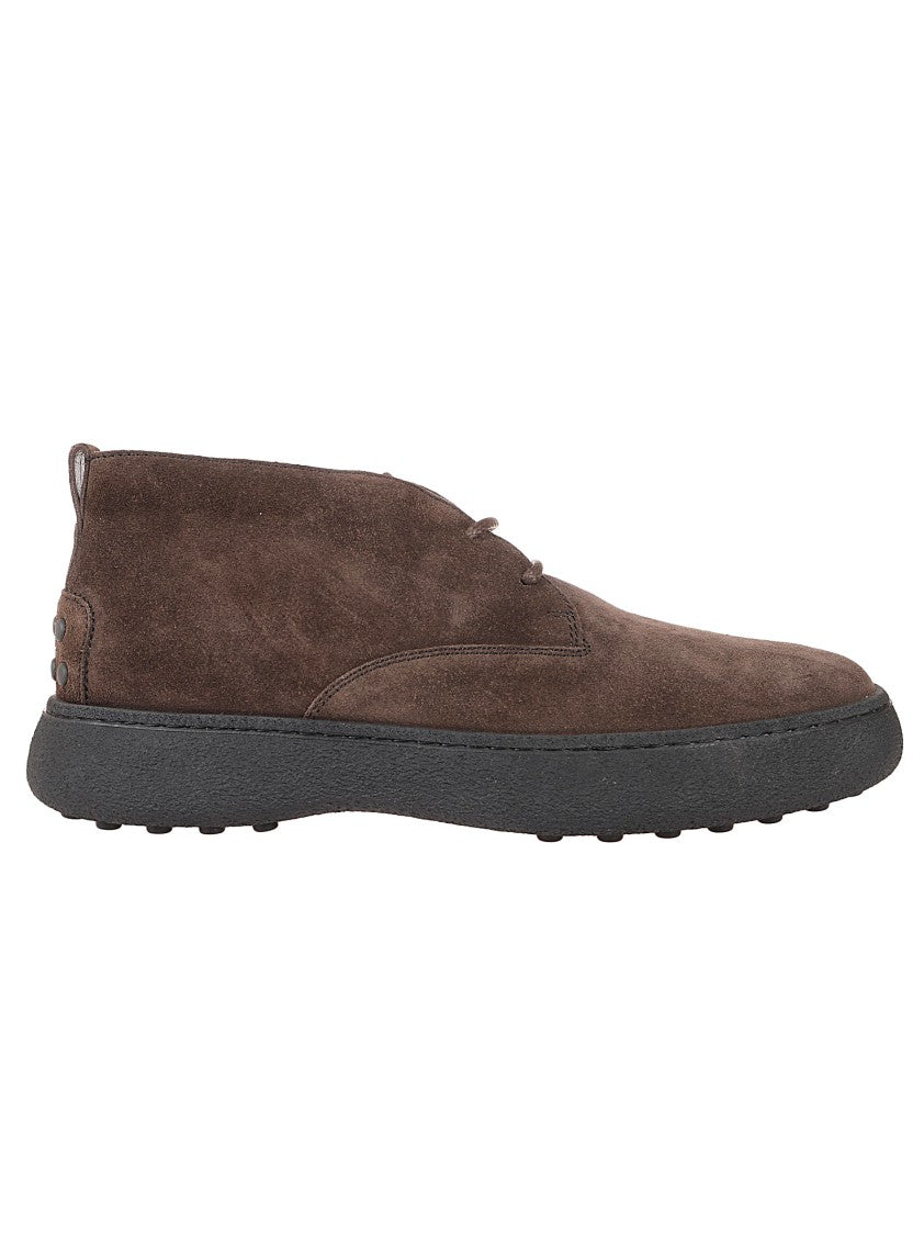 Tod's Brown Suede Minimalist Lace-Up Shoes With Rubber Sole