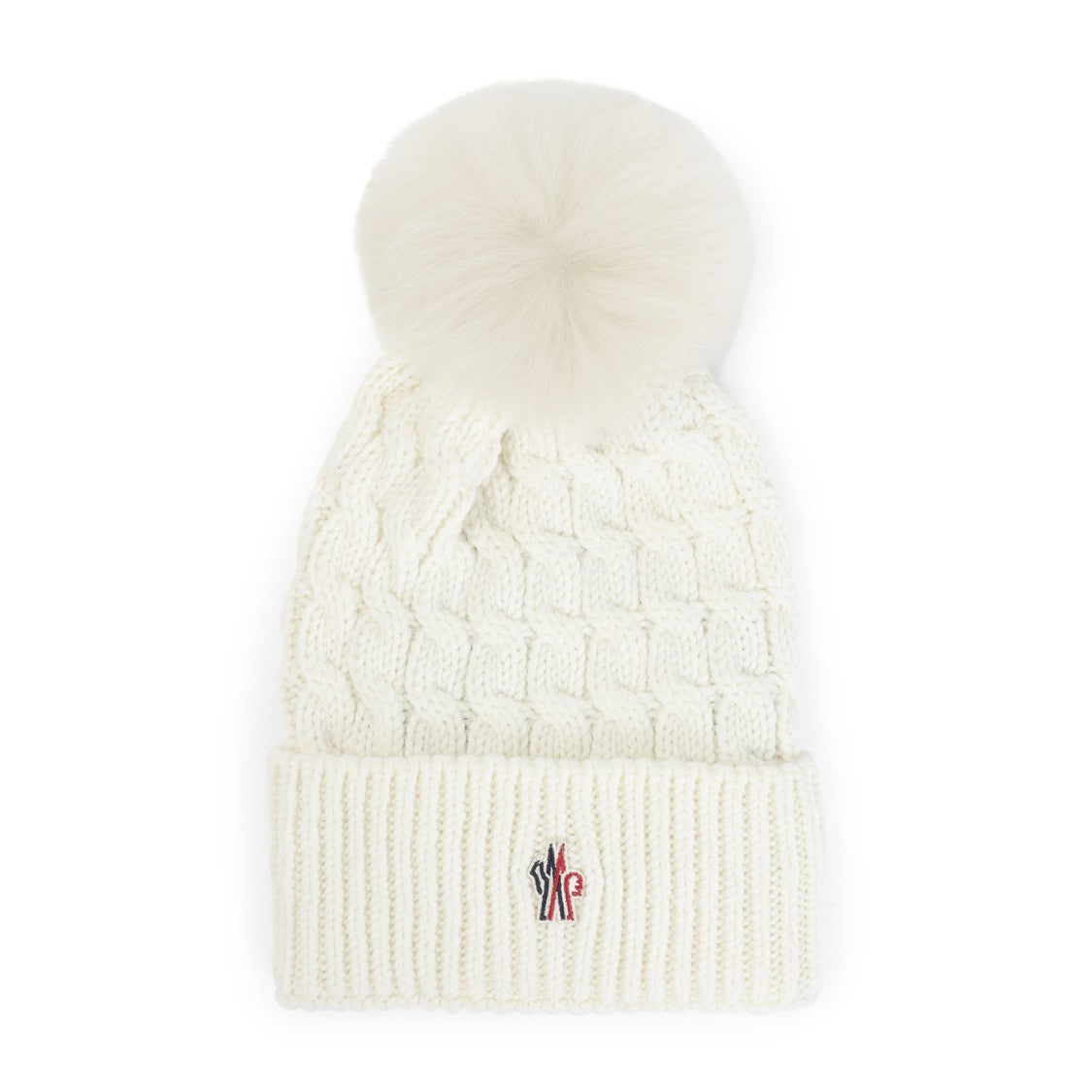 Moncler Grenoble Natural White Virgin Wool Hat With Tonal Pompon And Ribbed Hem