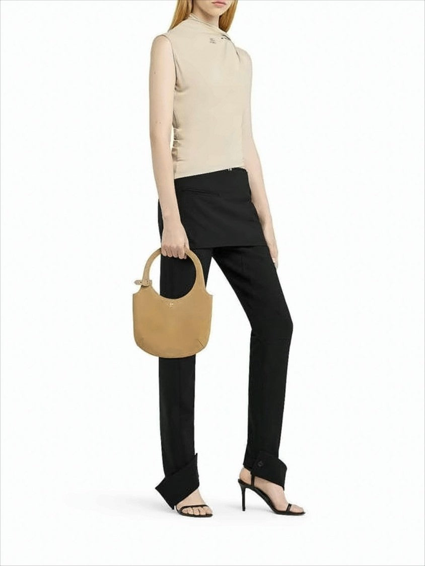 Courrèges Minimalist Brown Tote Bag With Rounded Top Handle