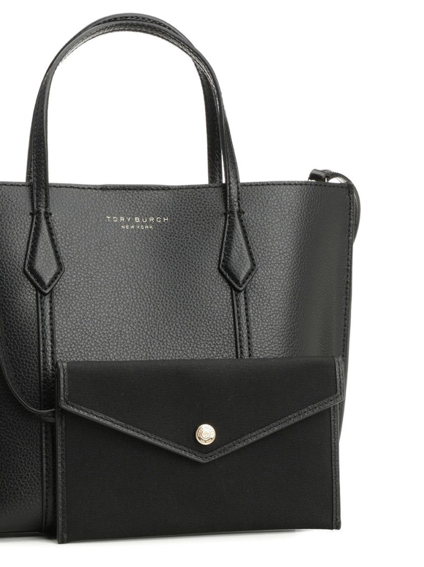 Tory Burch Structured Black Leather Handbag With Dual Handles