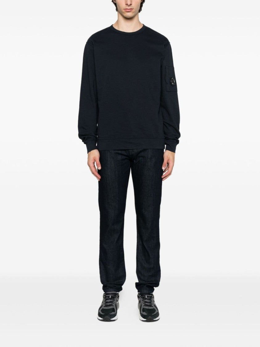 C.P. Company Dark Blue Cotton Sweatshirt With Signature Sleeve Logo