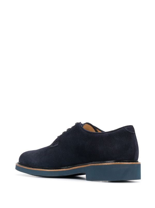 Giorgio Armani Textured Leather Formal Shoes With Low Heels And Lace-Up Design