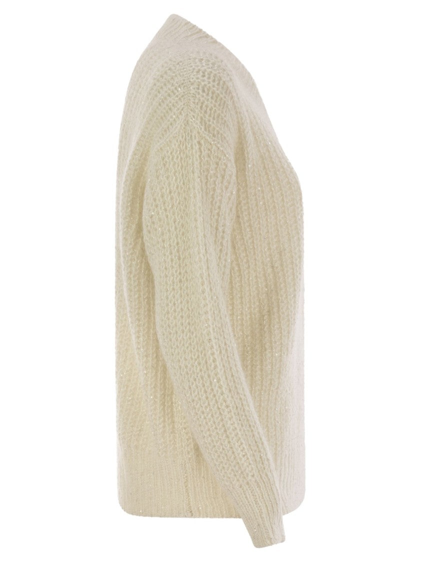 Herno V-Neck Sweater With Openwork Stitch