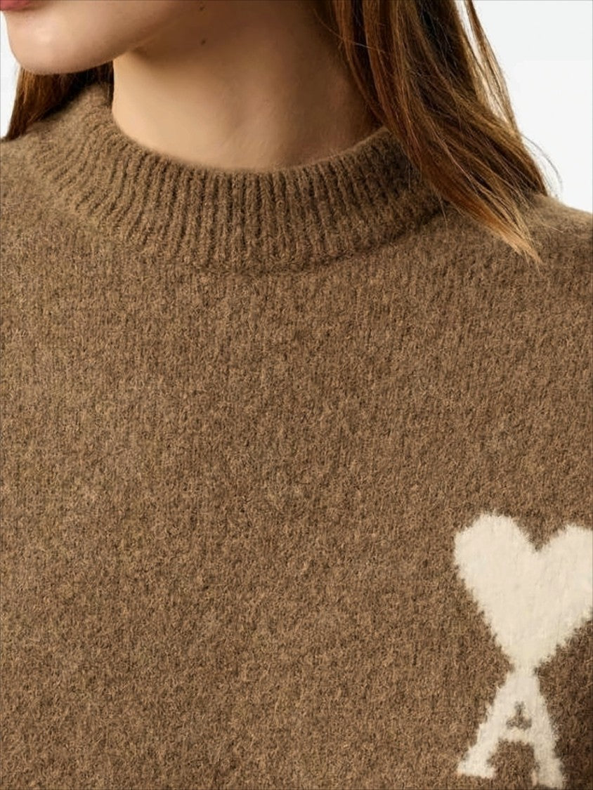 Ami Relaxed Fit Brown Alpaca Wool Sweater