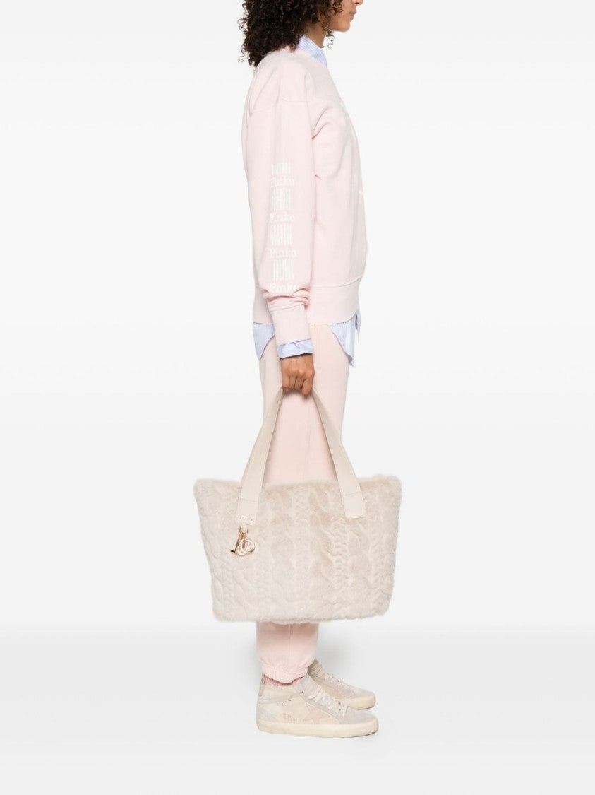 Liu Jo Plush Cable-Knit Tote Handbag With Zip Closure
