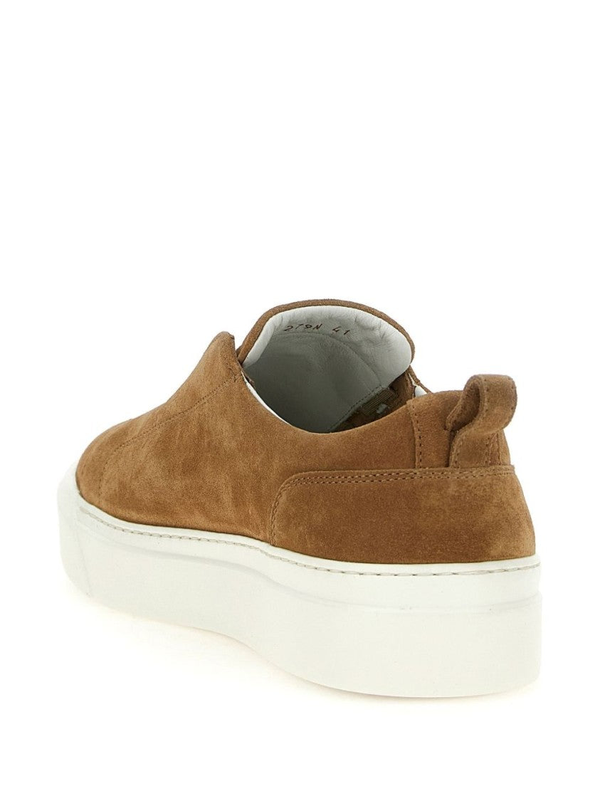 Kiton Cognac Brown Suede Slip-On Loafers With Logo-Debossed Tongue