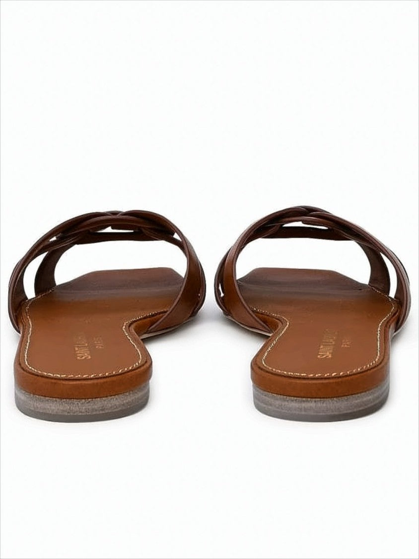 Saint Laurent Flat Slip-On Mules With Interwoven Straps