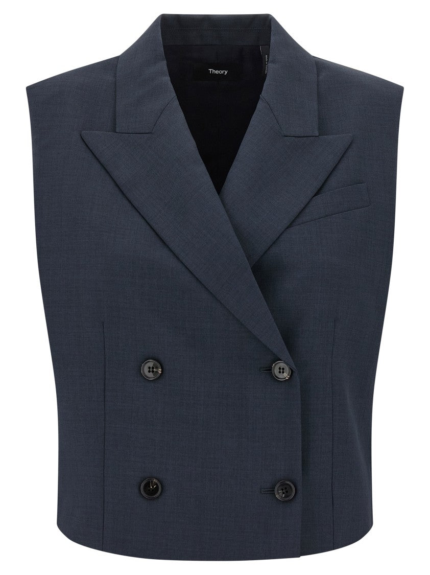 Theory Slightly Cropped Double-Breasted Vest With Peak Lapels